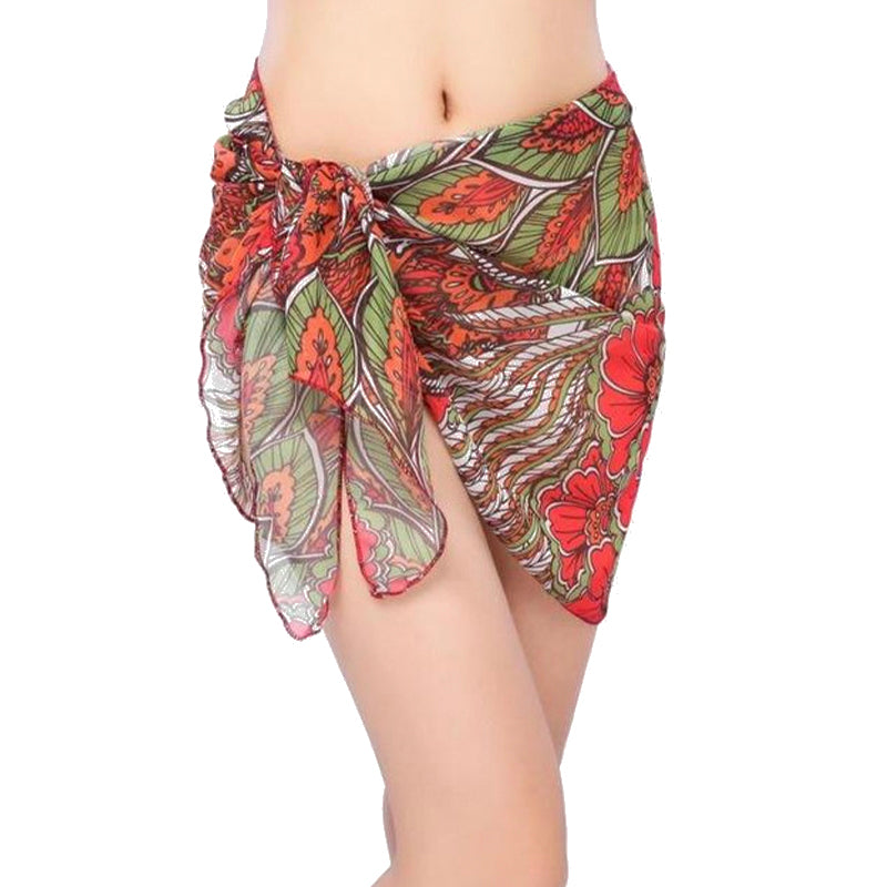 Tropical Leaf & Floral Print Beach Sarong Wrap- Swim Cover Up
