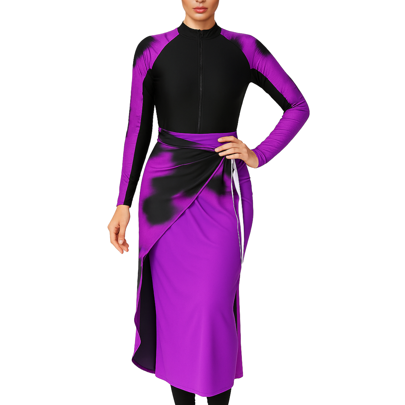 Solara Modest Burkini 3-Piece Full Coverage Swim Set - Purple Dusk