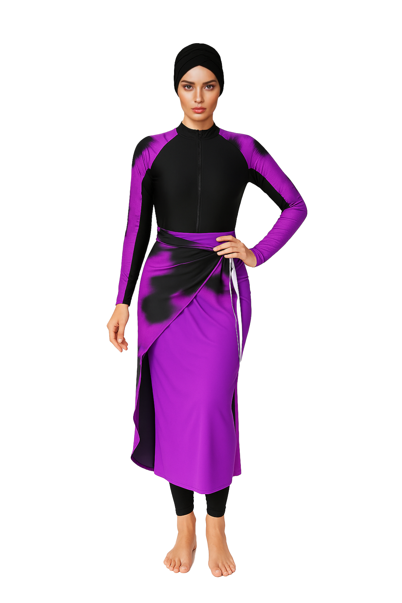 Solara Modest Burkini 3-Piece Full Coverage Swim Set - Purple Dusk