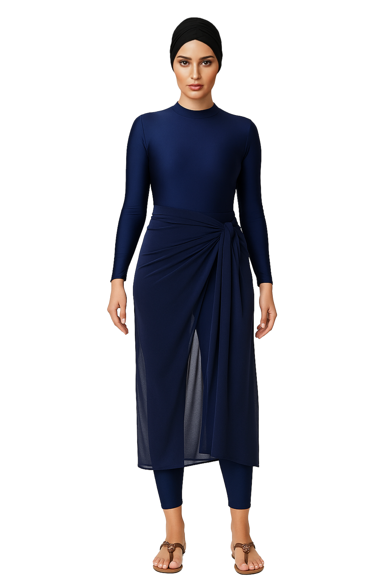 Asma Elegant Modest Burkini 3-Piece Full Coverage Swim Set - Deep Navy