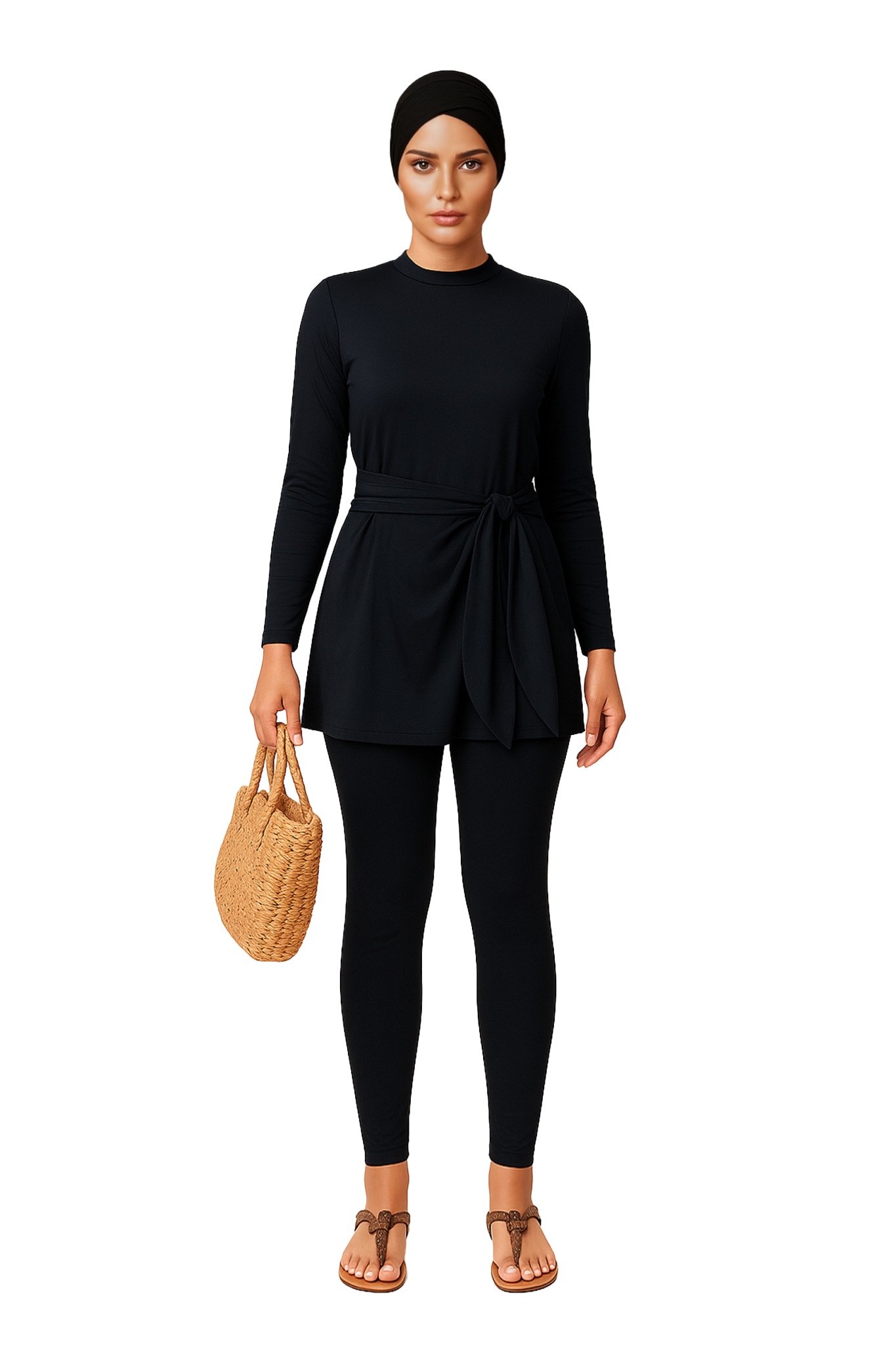 Hiba Modest Burkini 2-Piece Full Coverage Swim Set - Solid Black