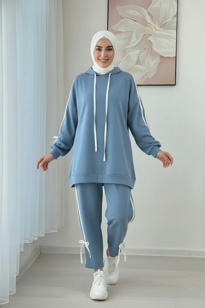 Breathable Stretch Hoodie & Pants Set – Sky Blue