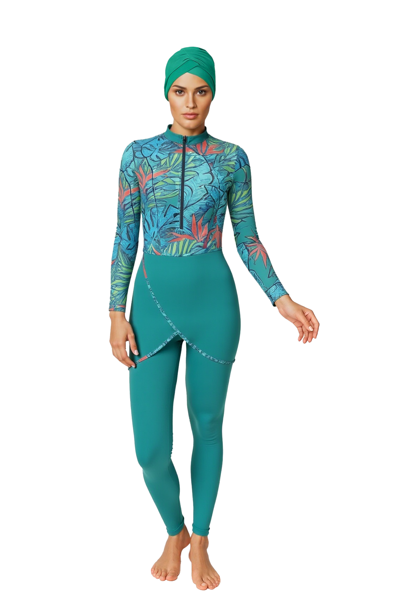 Zehra Modest Burkini 3-Piece Full Coverage Swim Set - Peacock Green