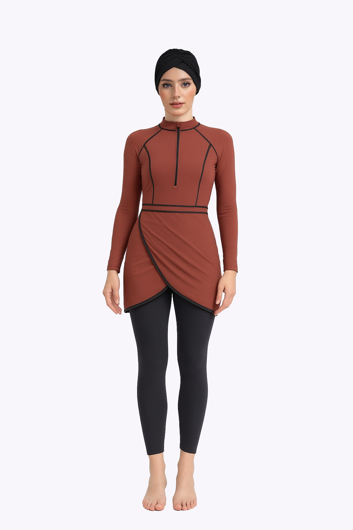 Zahra Modest Burkini 3-Piece Full Coverage Swim Set - Copper Brown