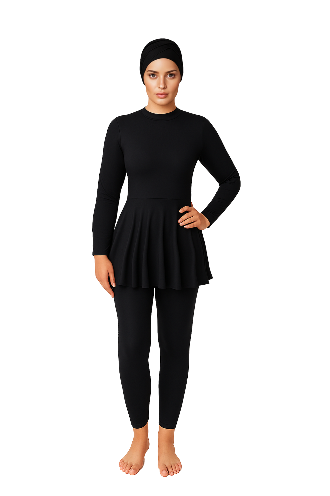 Asma Elegant Modest Burkini 3-Piece Full Coverage Swim Set - Solid Black