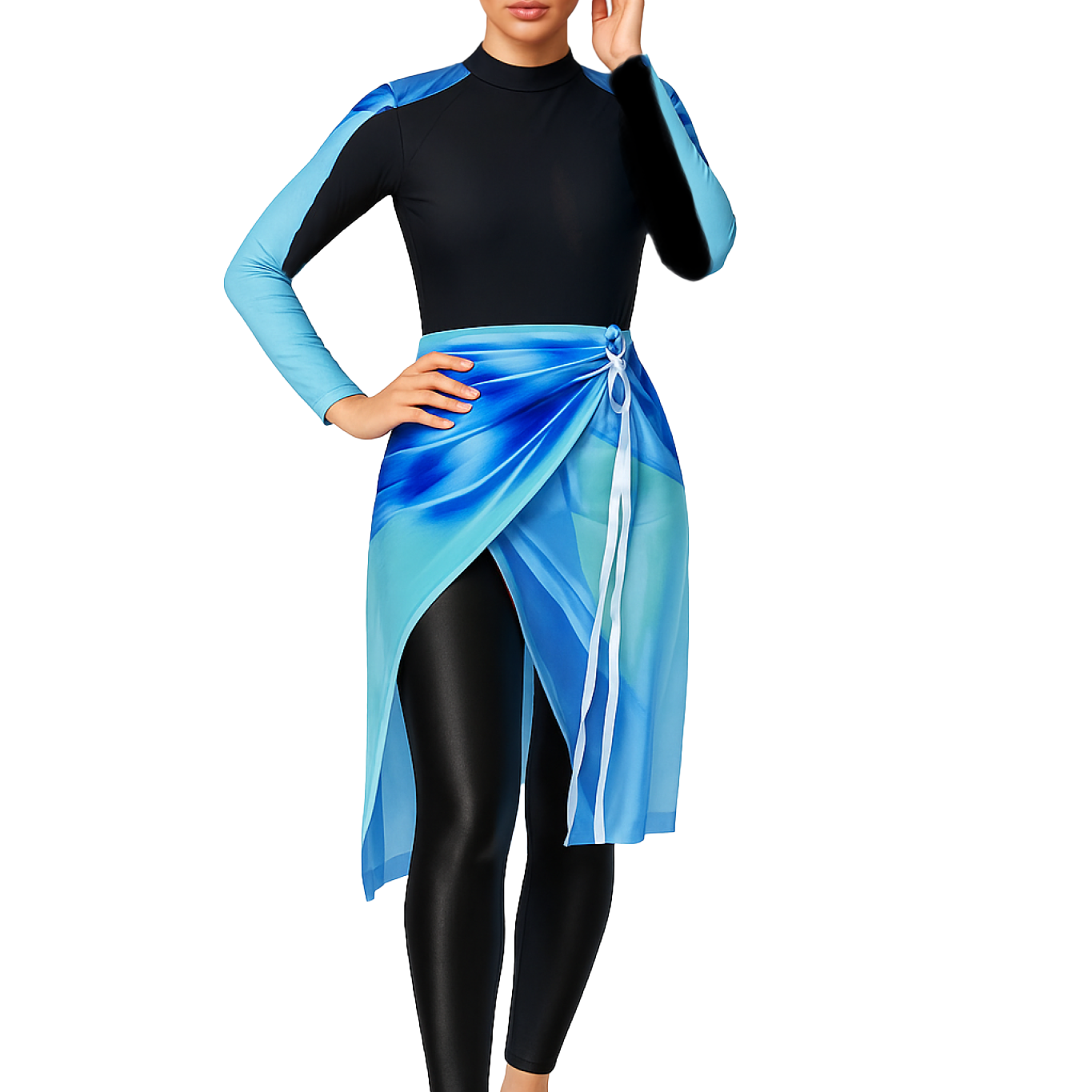 Solara Modest Burkini 3-Piece Full Coverage Swim Set - Ocean Wave