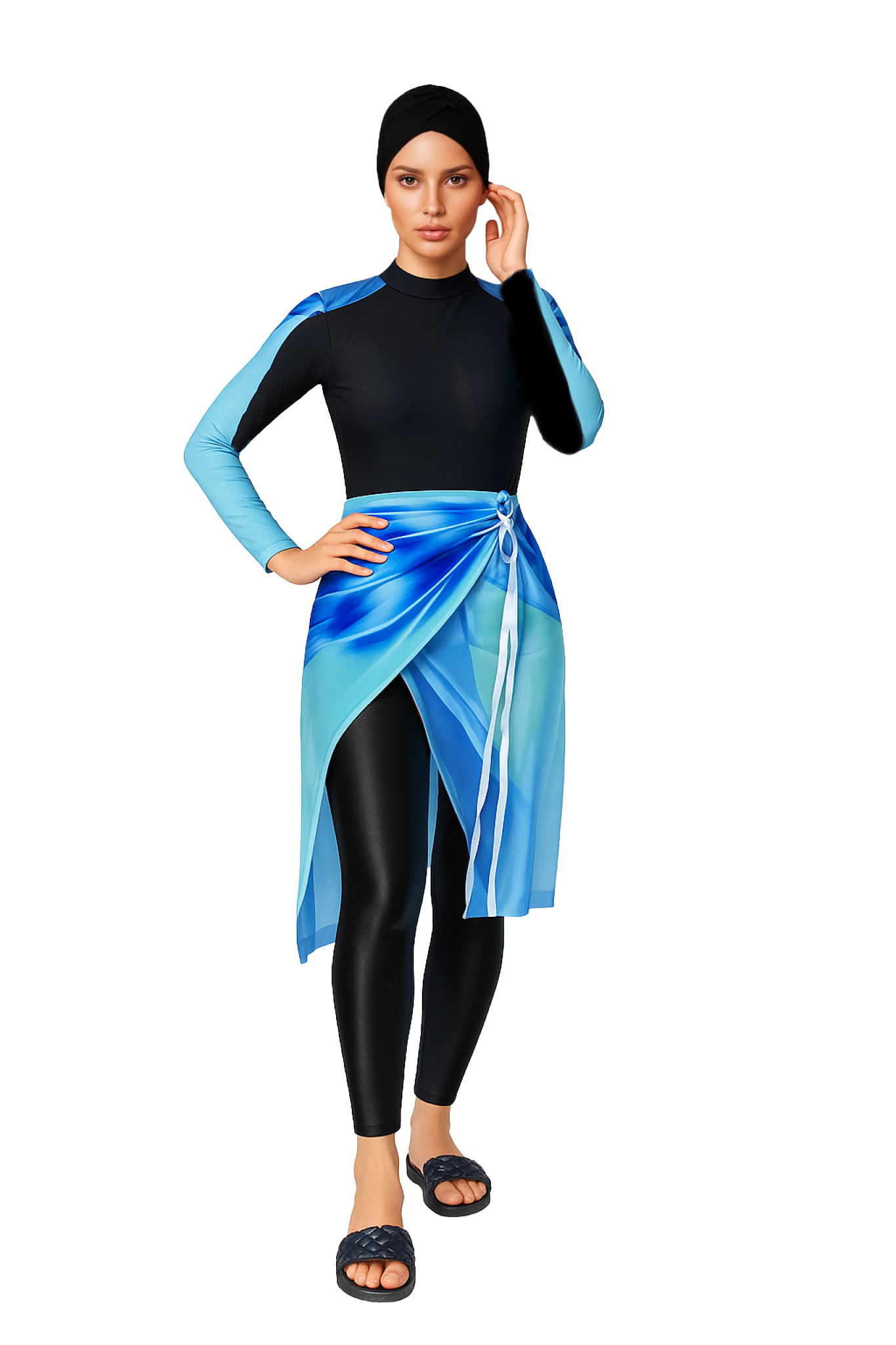 Solara Modest Burkini 3-Piece Full Coverage Swim Set - Ocean Wave