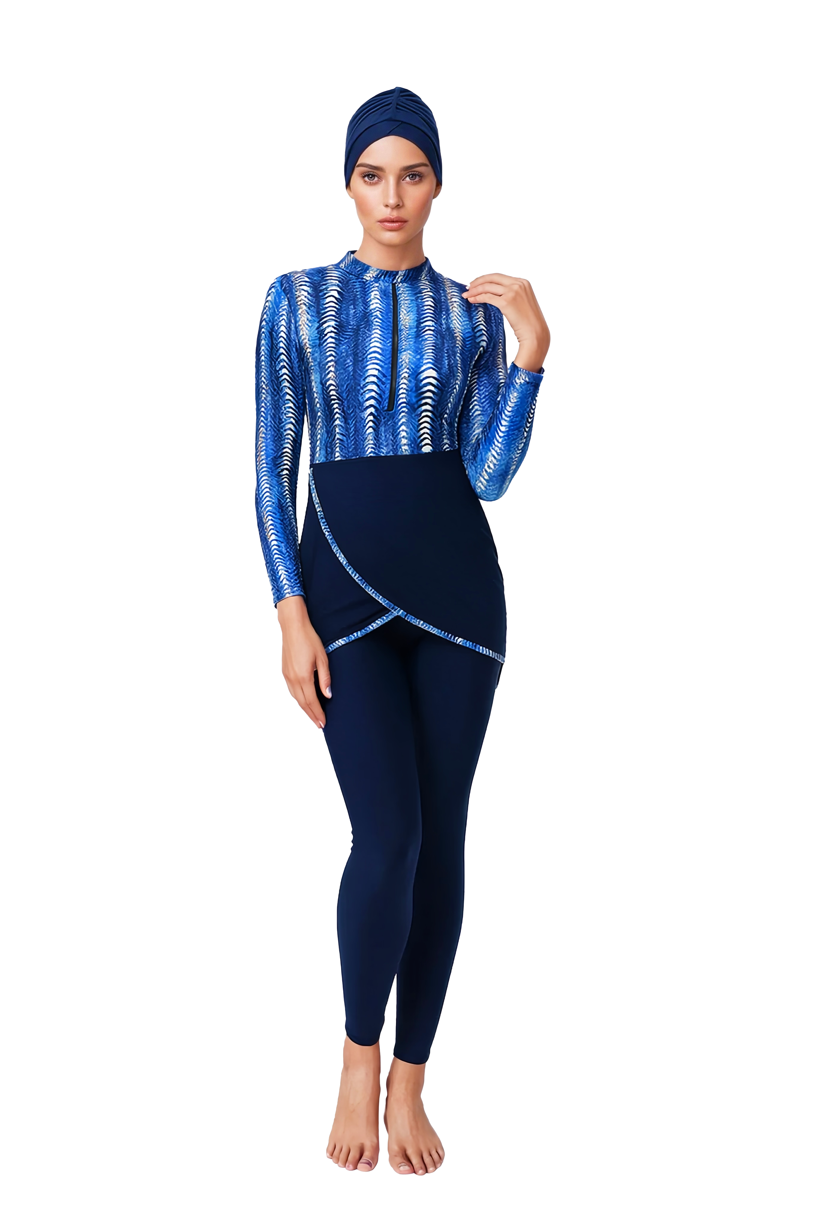 Zehra Modest Burkini 3-Piece Full Coverage Swim Set – Ocean Blue Tie-Dye