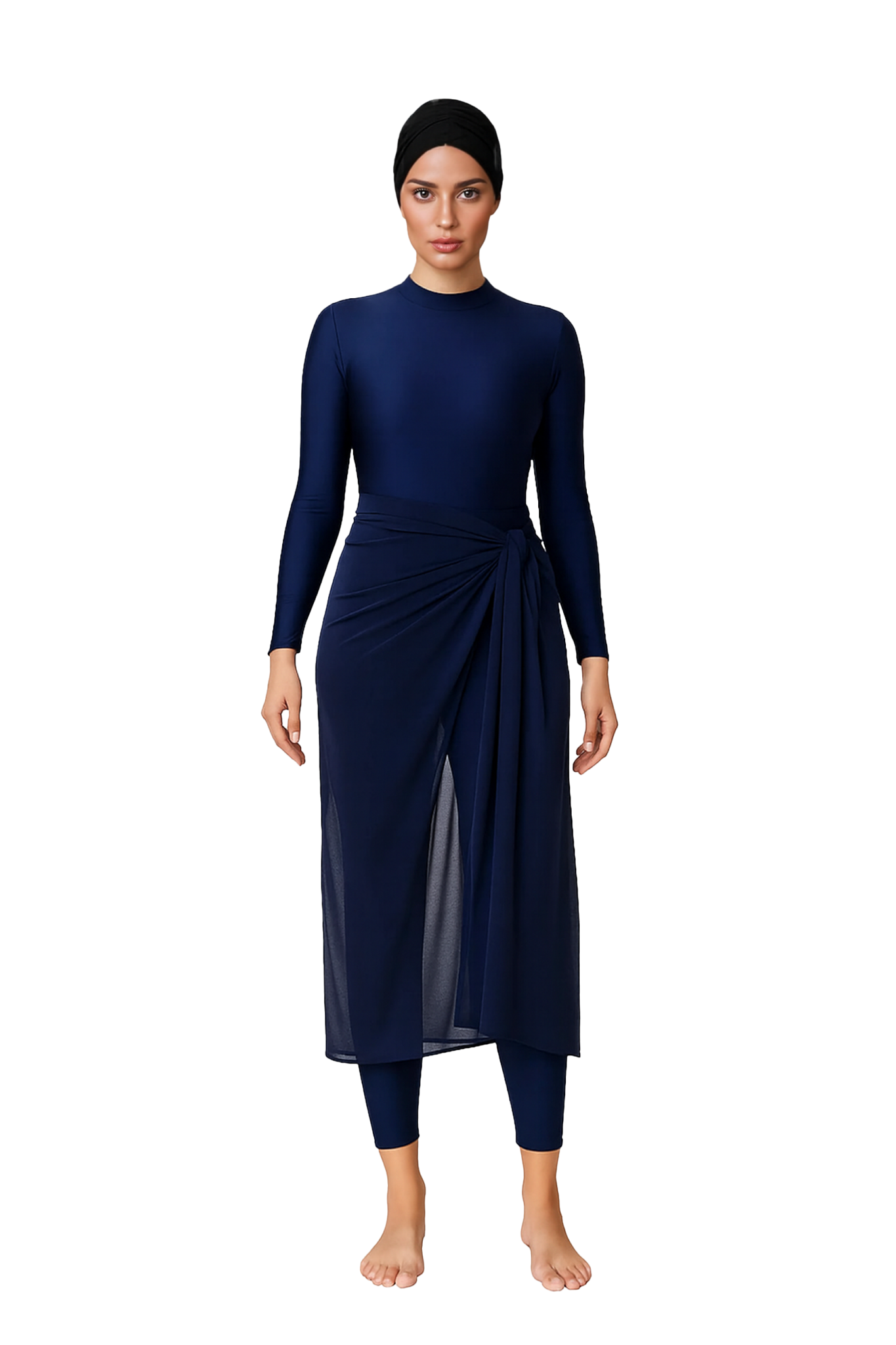 Asma Elegant Modest Burkini 3-Piece Full Coverage Swim Set - Deep Navy