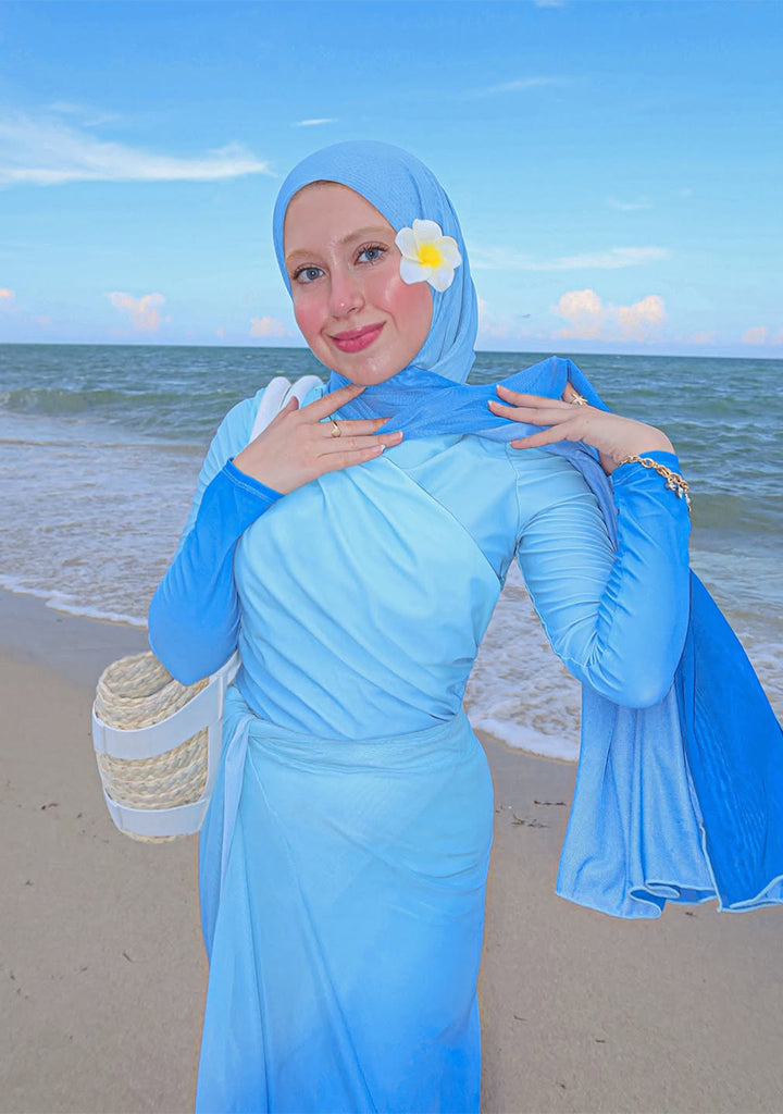 Noor Modest Burkini 3-Piece Full Coverage Swim Set - Sky Blue Cape