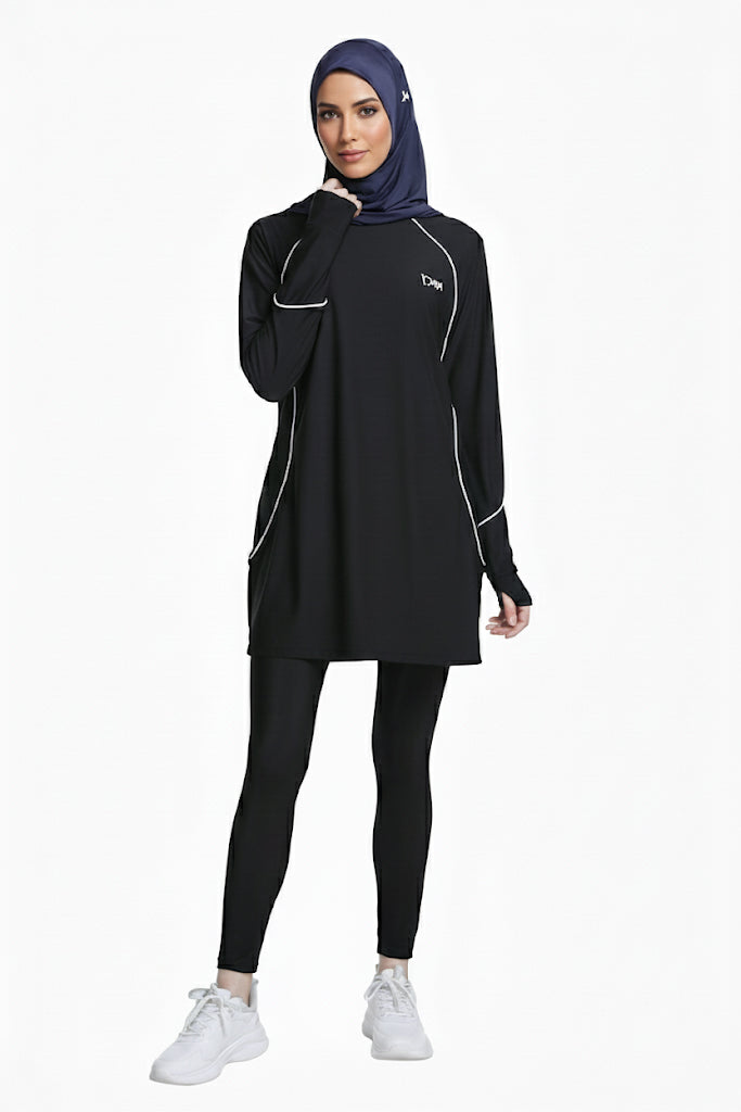 Quick-Dry Breathable 4-Way-Stretch Longline Sports Tee – Black