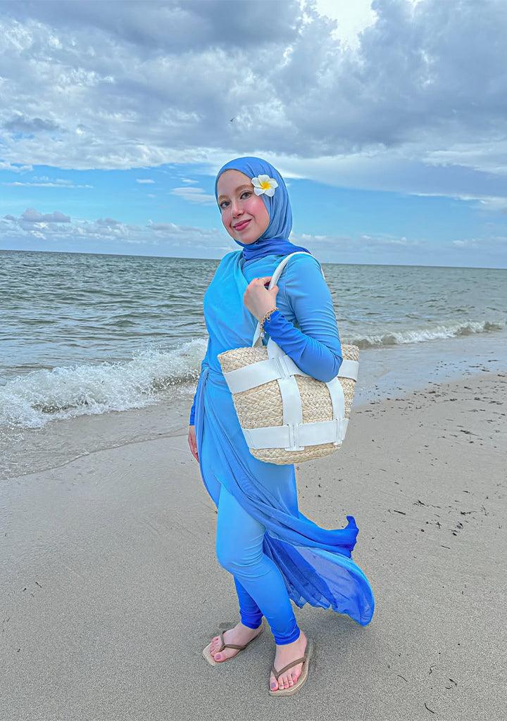 Noor Modest Burkini 3-Piece Full Coverage Swim Set - Sky Blue Cape
