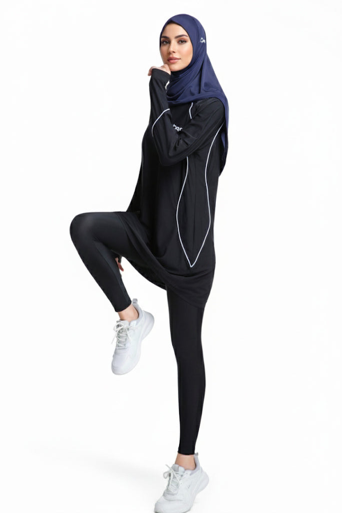 Quick-Dry Breathable 4-Way-Stretch Longline Sports Tee – Black