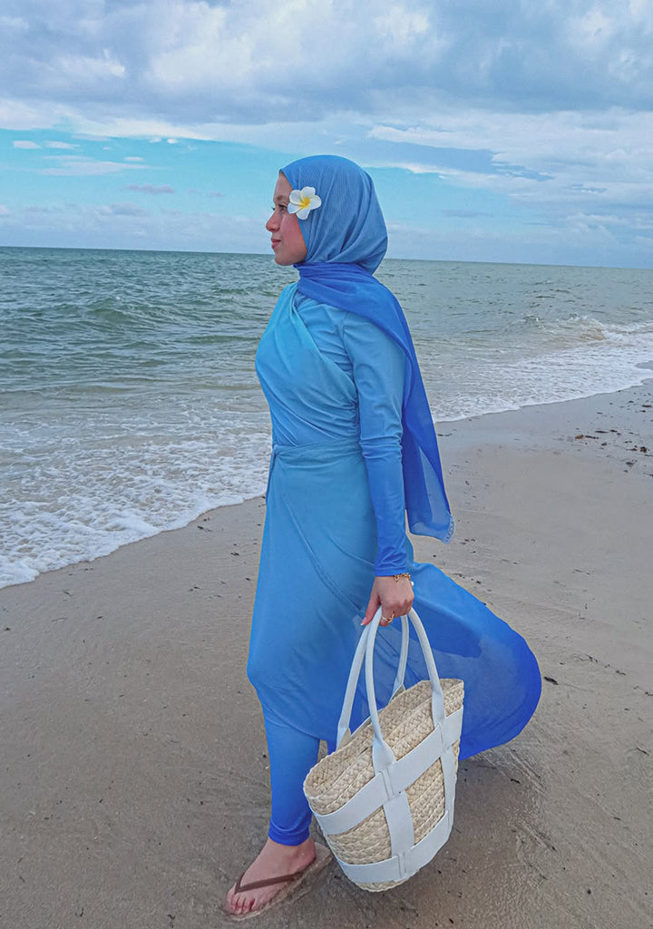Noor Modest Burkini 3-Piece Full Coverage Swim Set - Sky Blue Cape