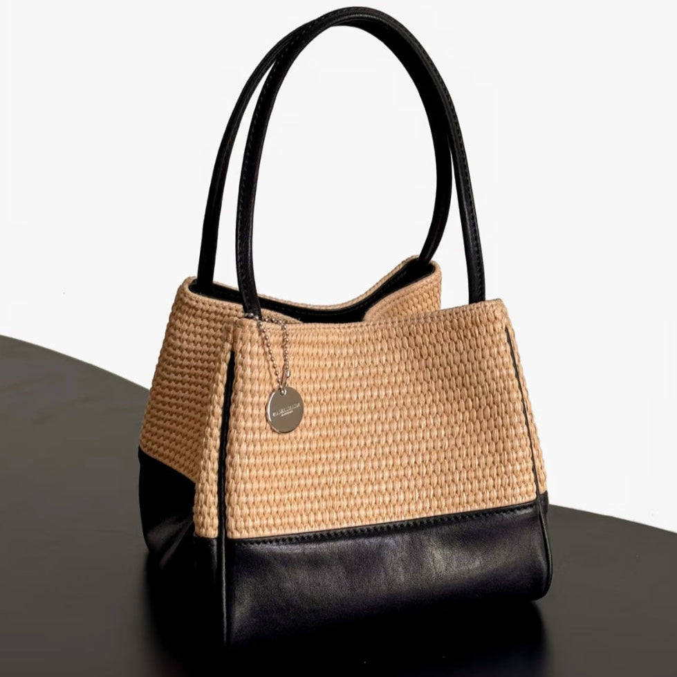 Hassan Straw Woven Leather Lantern Bucket Bag