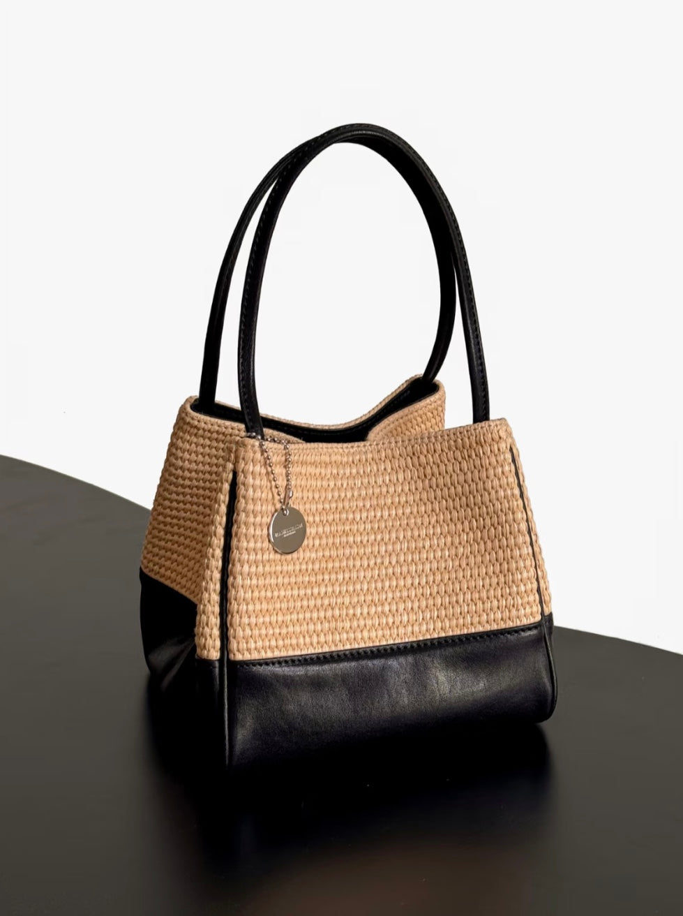Hassan Straw Woven Leather Lantern Bucket Bag