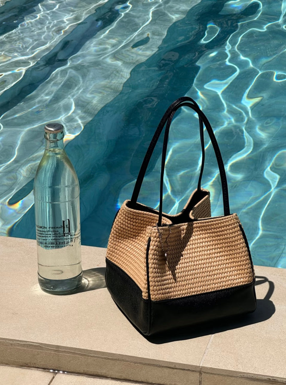 Hassan Straw Woven Leather Lantern Bucket Bag
