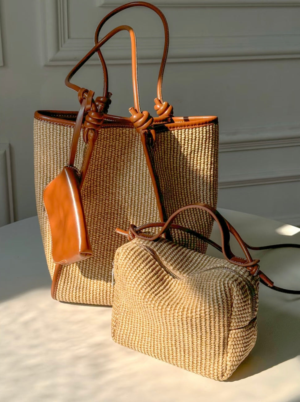 Aleena Straw Tote Bag Includes Woven Crossbody Bag and Small Hanging Pouch