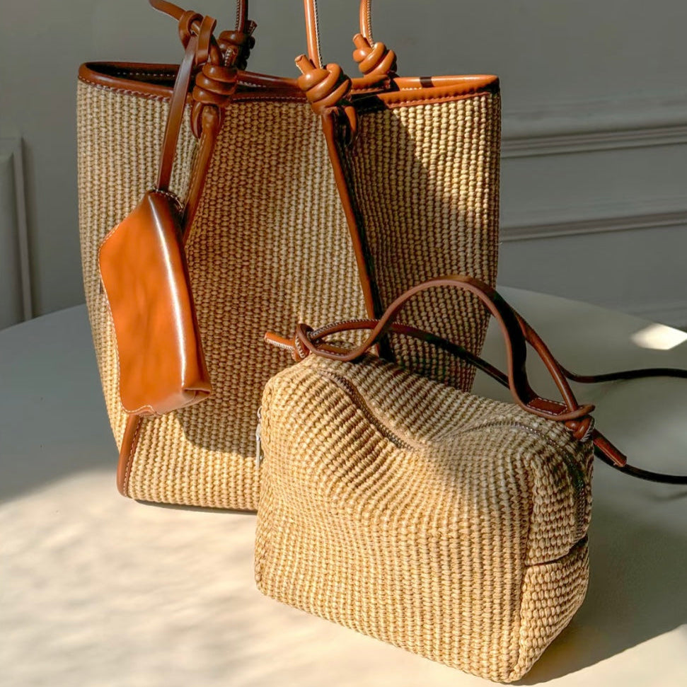Aleena Straw Tote Bag Includes Woven Crossbody Bag and Small Hanging Pouch