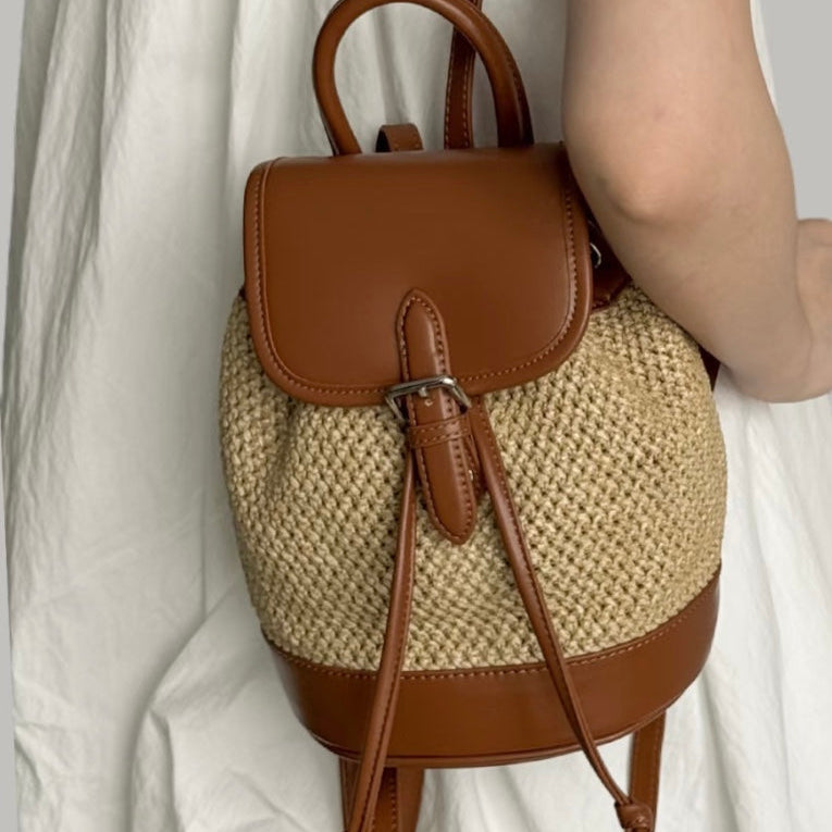 Zaina Raffia Woven Small Backpack - Straw Brown