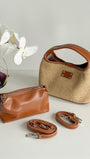 Hadia Raffia Woven Bucket Shoulder Bag - Light Brown