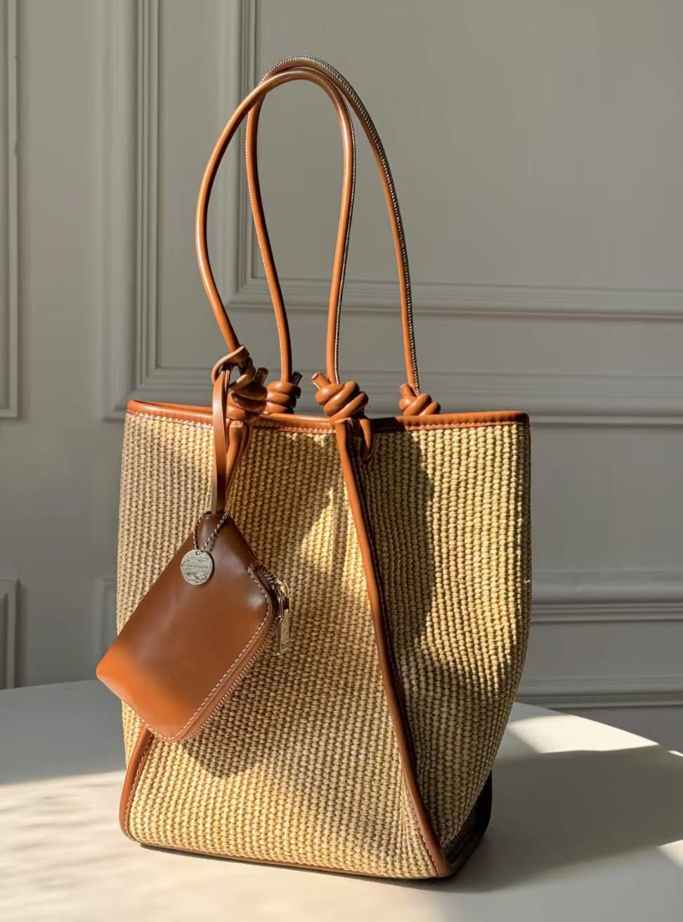 Aleena Straw Tote Bag Includes Woven Crossbody Bag and Small Hanging Pouch