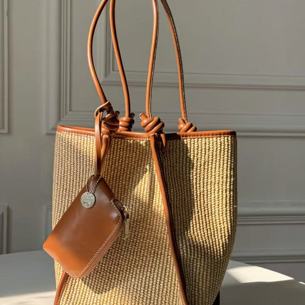 Aleena Straw Tote Bag Includes Woven Crossbody Bag and Small Hanging Pouch