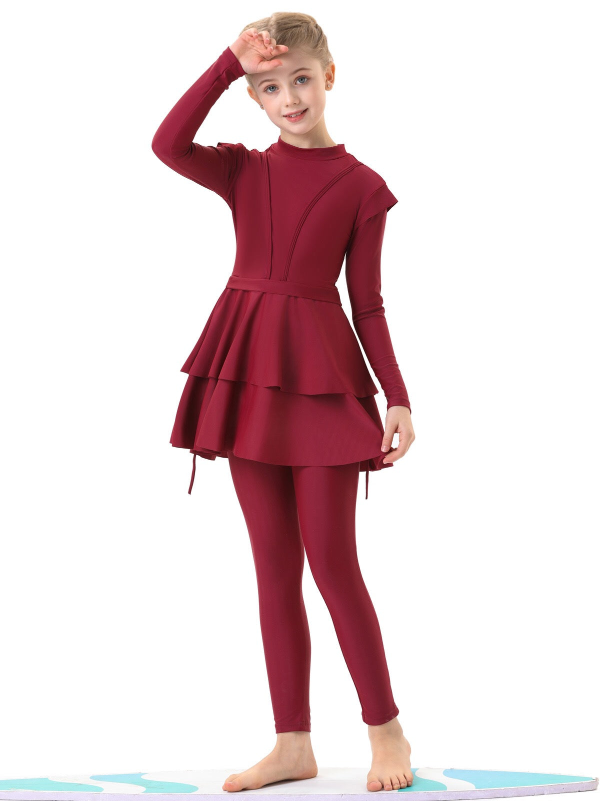 Aaliyah 3-Piece Kids' Modest Swimsuit-Ruby Red