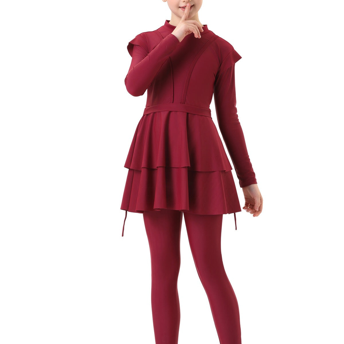 Aaliyah 3-Piece Kids' Modest Swimsuit-Ruby Red
