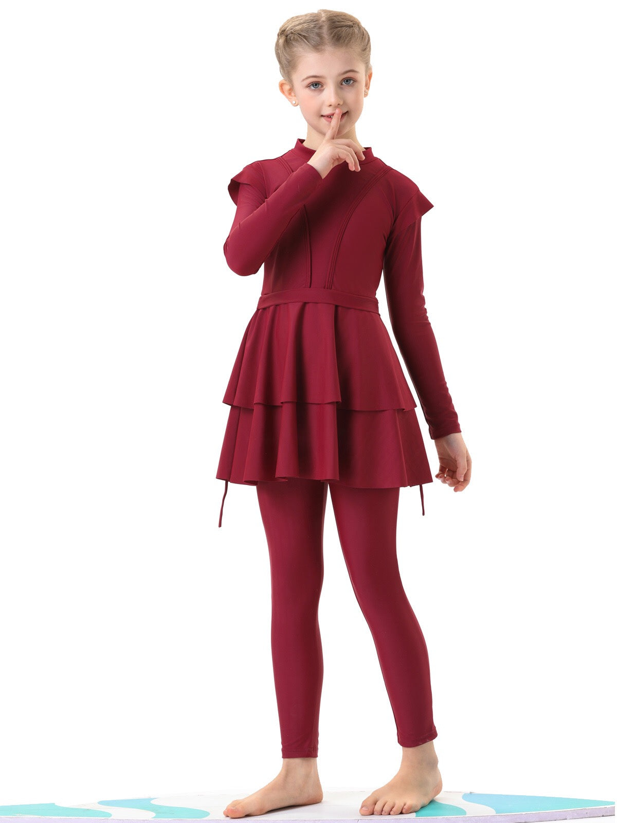 Aaliyah 3-Piece Kids' Modest Swimsuit-Ruby Red