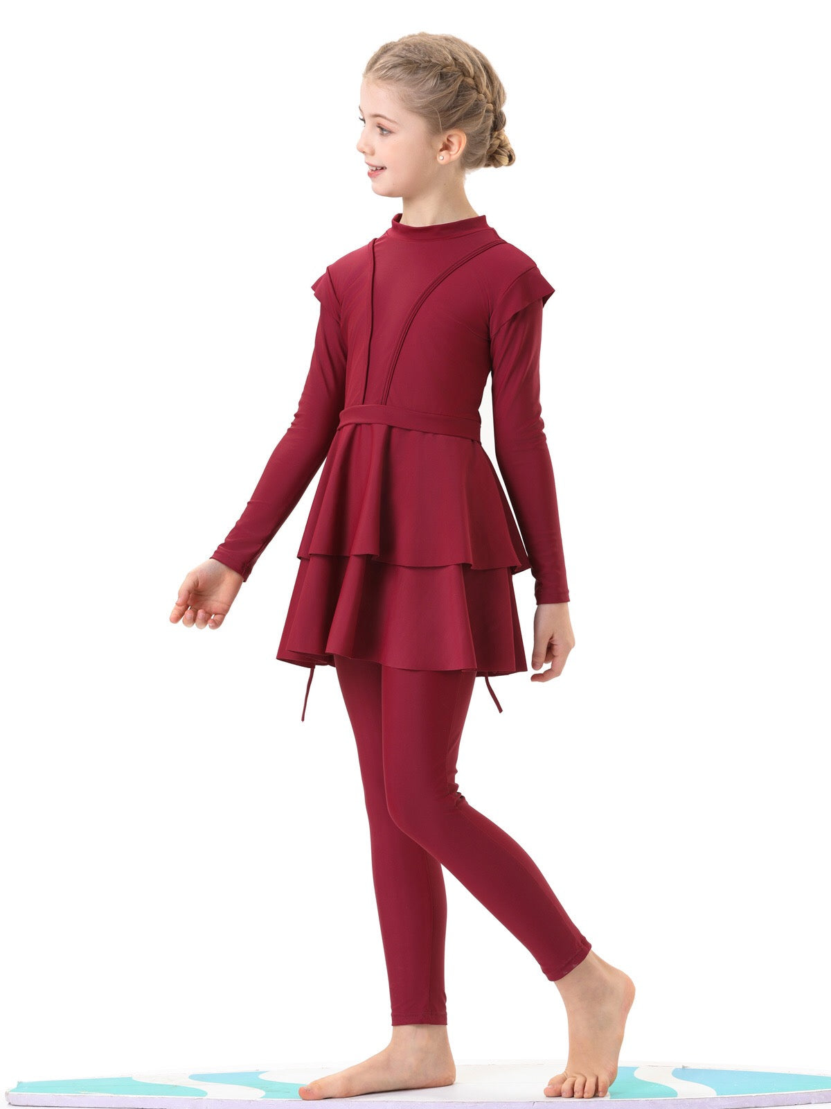 Aaliyah 3-Piece Kids' Modest Swimsuit-Ruby Red