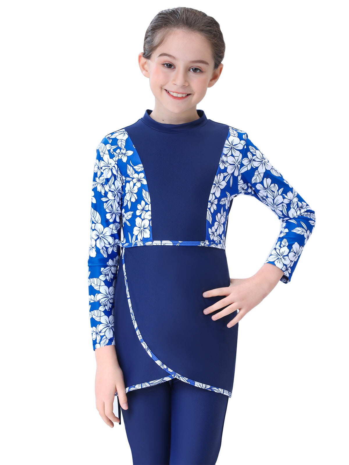 Nura 3-Piece Kids' Modest Swimsuit-Ocean Blue