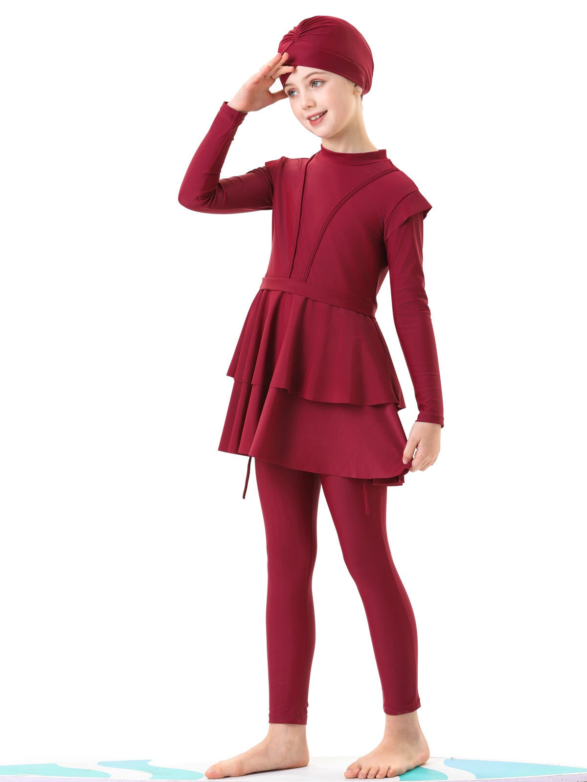 Aaliyah 3-Piece Kids' Modest Swimsuit-Ruby Red
