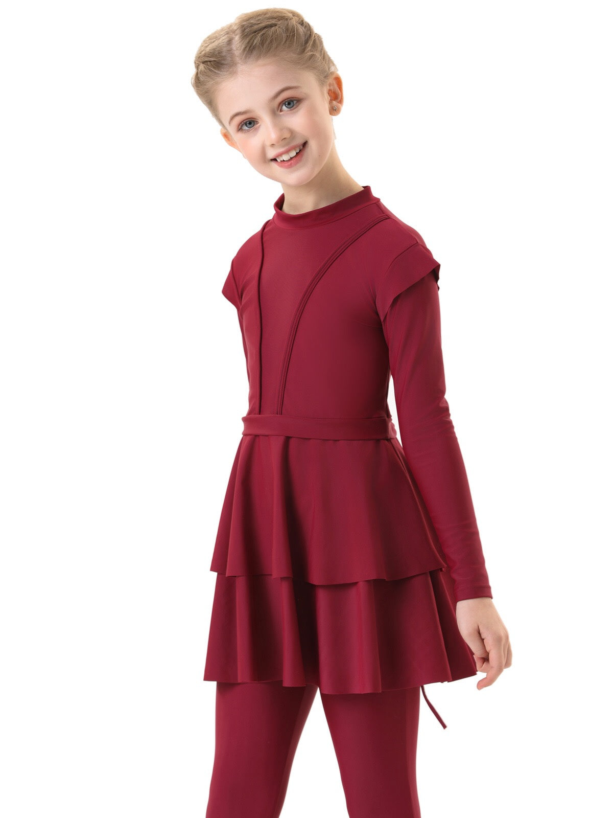 Aaliyah 3-Piece Kids' Modest Swimsuit-Ruby Red