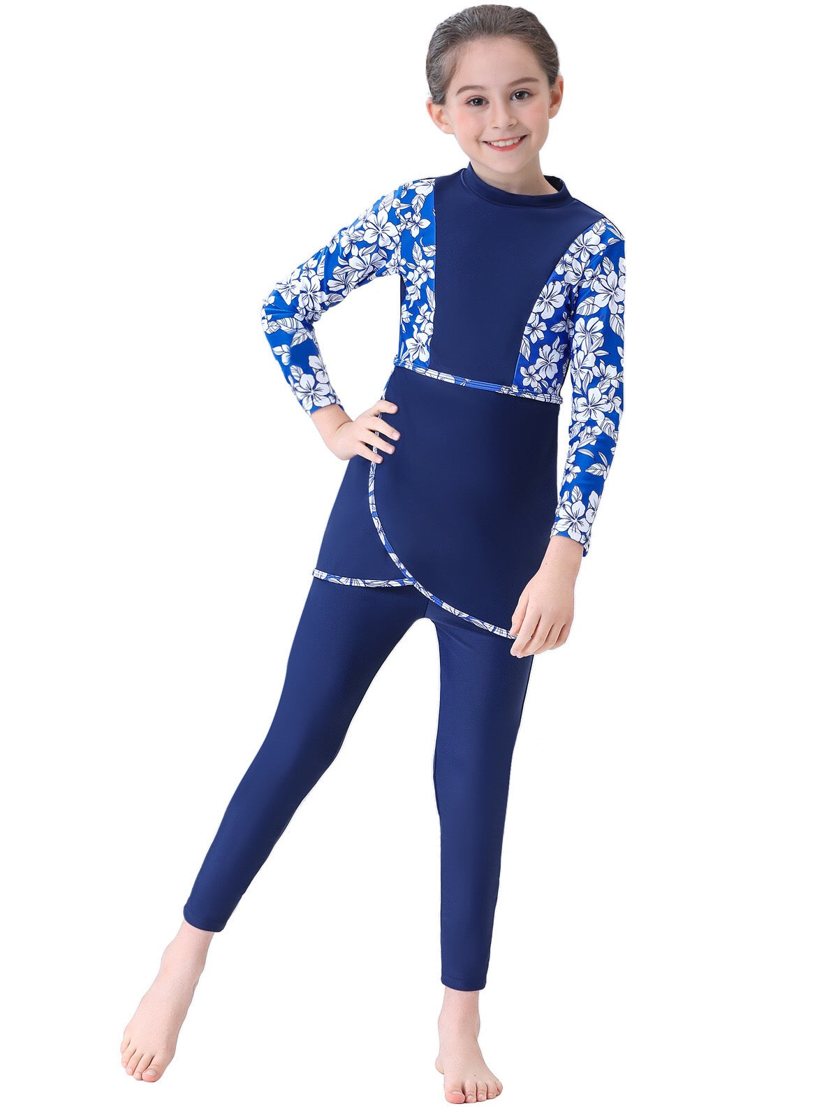 Nura 3-Piece Kids' Modest Swimsuit-Ocean Blue