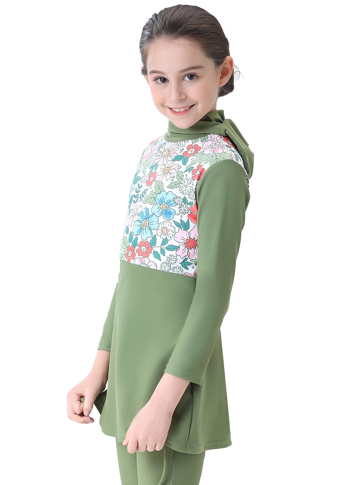 Rahma 3-Piece Kids' Modest Swimsuit-Olive Green