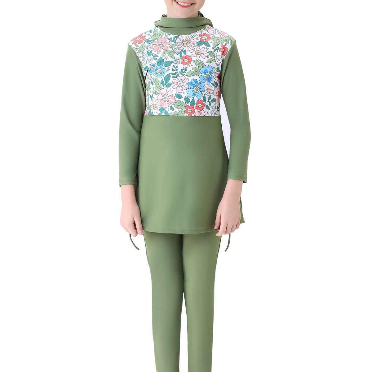 Rahma 3-Piece Kids' Modest Swimsuit-Olive Green
