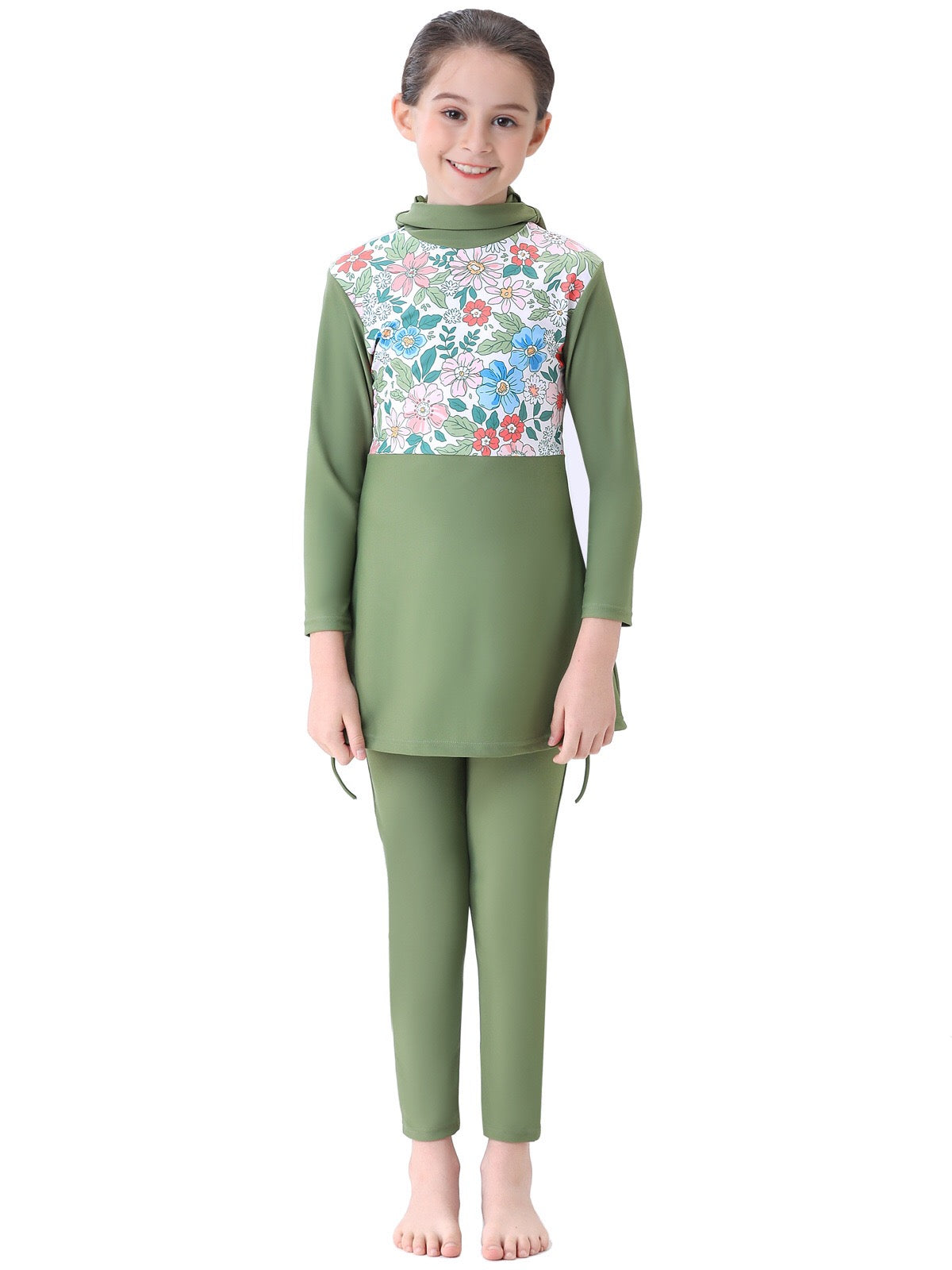 Rahma 3-Piece Kids' Modest Swimsuit-Olive Green