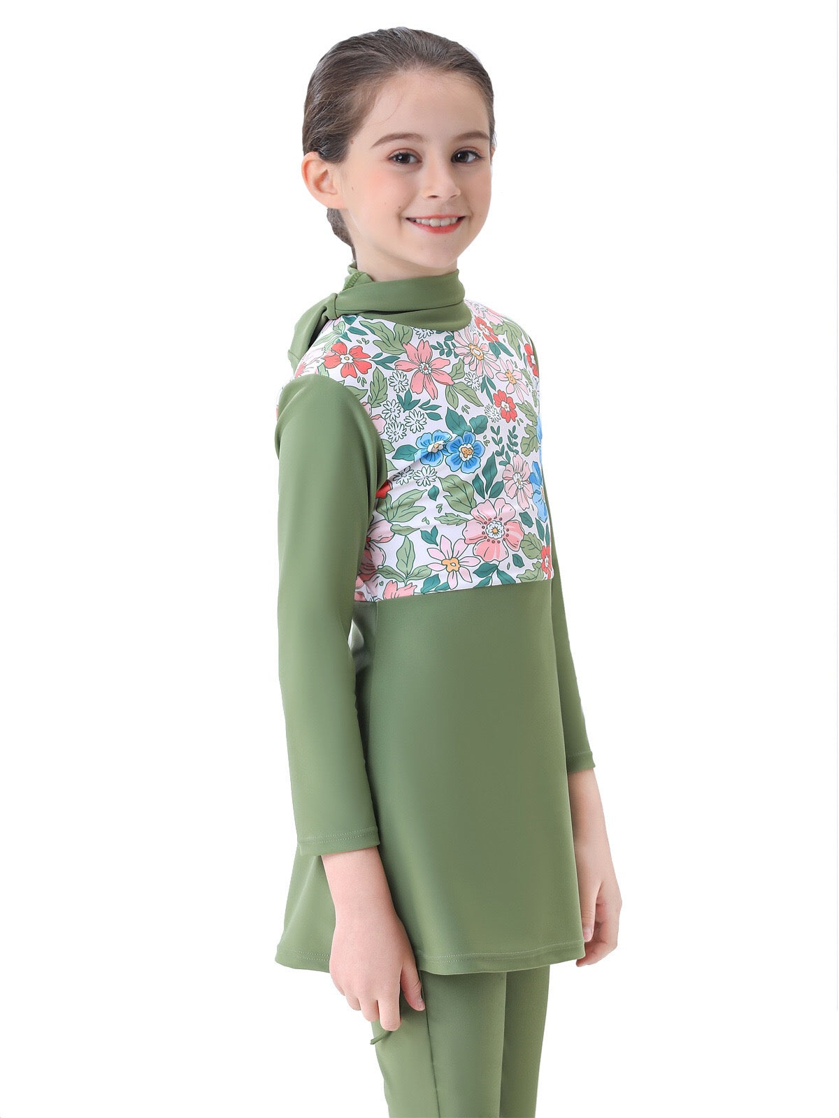 Rahma 3-Piece Kids' Modest Swimsuit-Olive Green