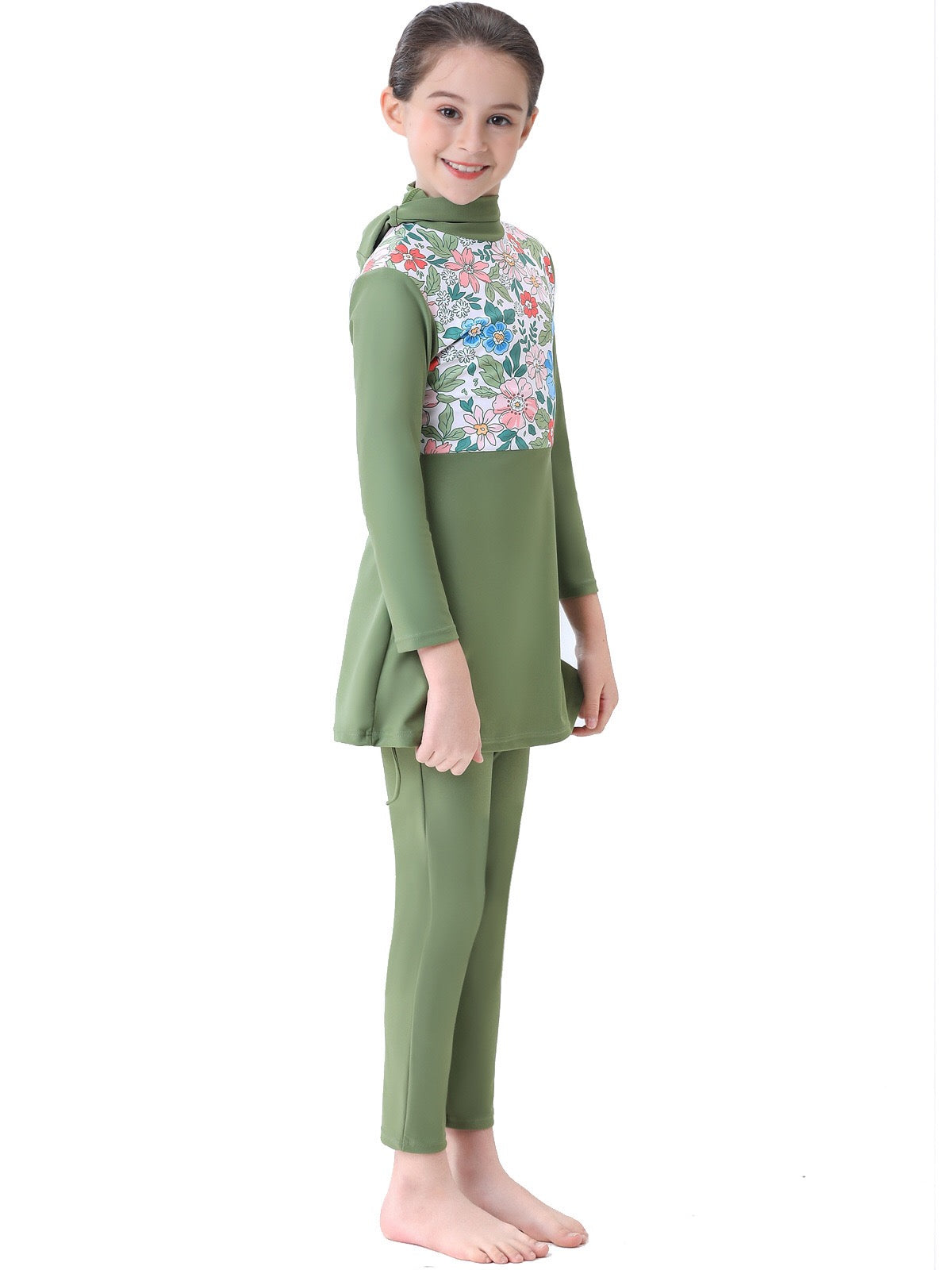 Rahma 3-Piece Kids' Modest Swimsuit-Olive Green