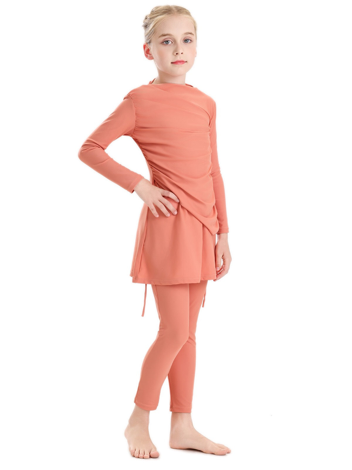 Lina 3-Piece Kids' Modest Swimsuit-Coral