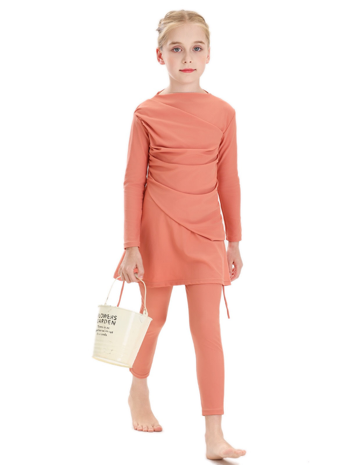 Lina 3-Piece Kids' Modest Swimsuit-Coral