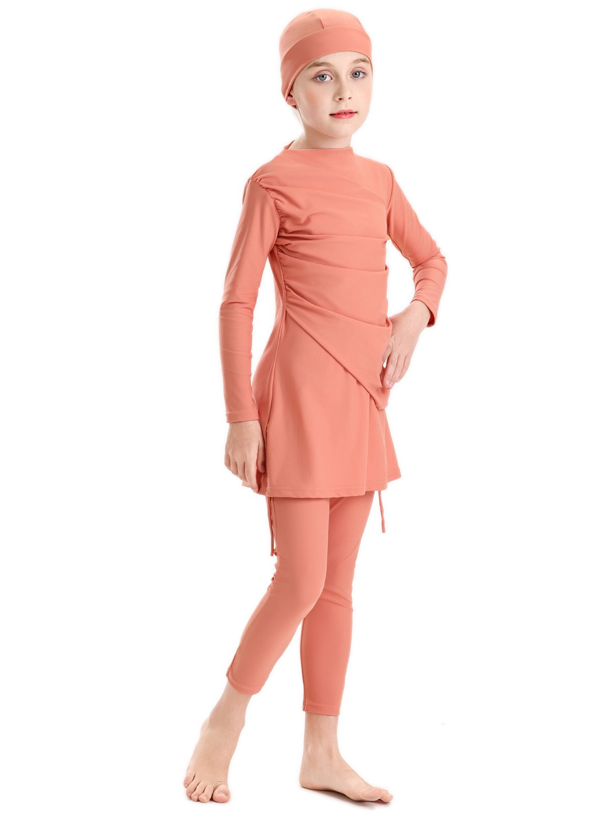 Lina 3-Piece Kids' Modest Swimsuit-Coral