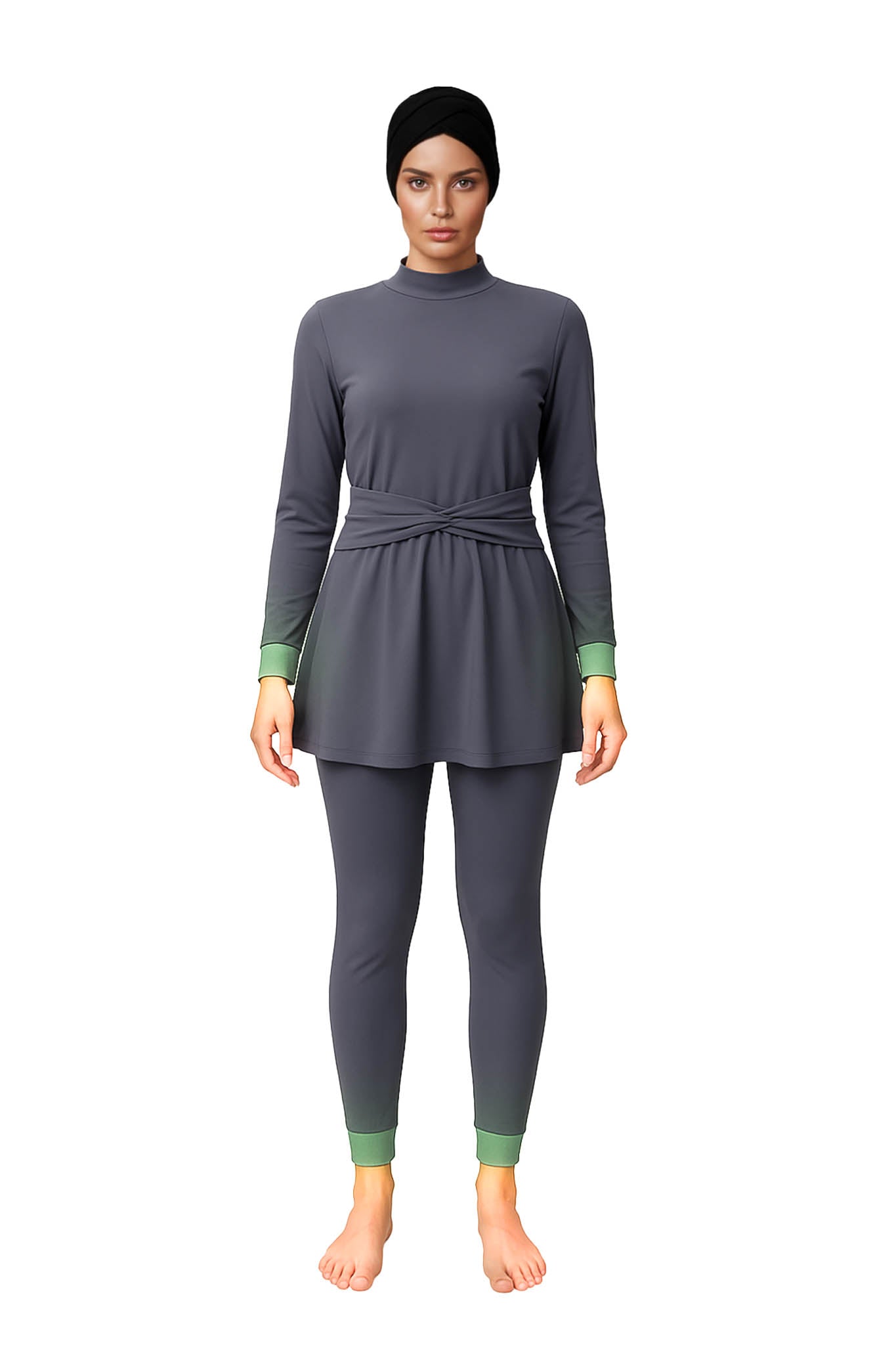 Amal Lightweight Modest Burkini 3-Piece Swim Set – Gray
