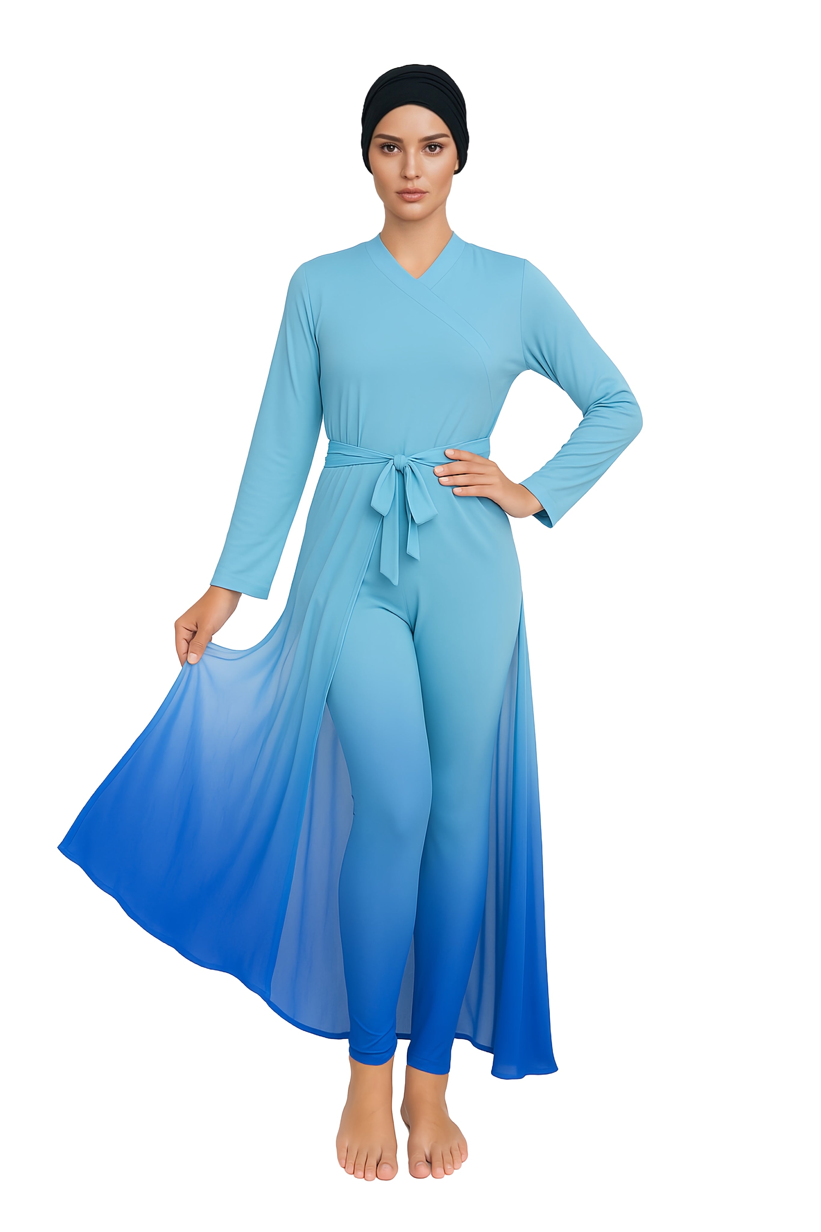Noor Modest Burkini 3-Piece Full Coverage Swim Set - Sky Blue Cape