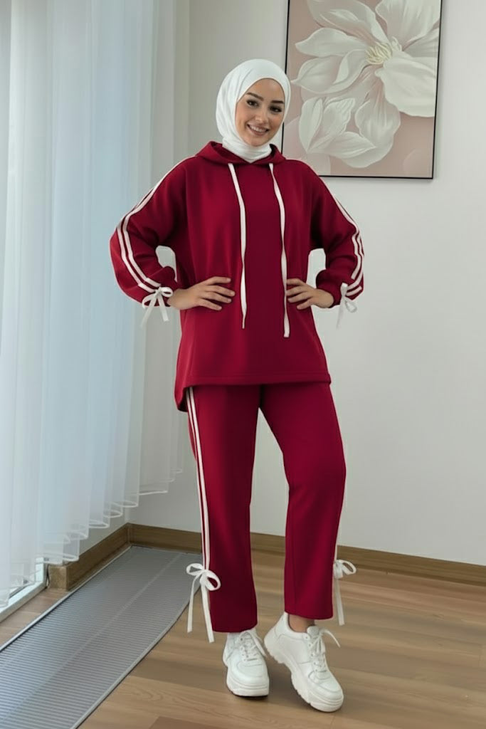 Breathable Stretch Hoodie & Pants Set – Burgundy