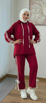 Breathable Stretch Hoodie & Pants Set – Burgundy