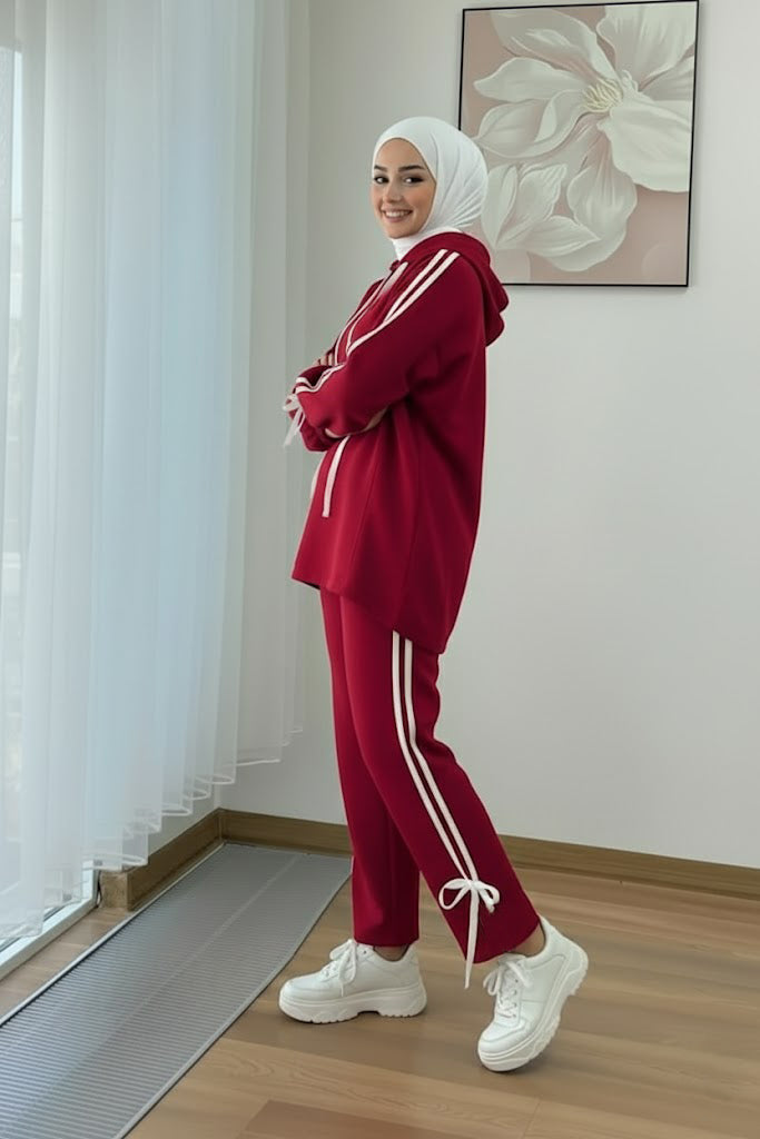 Breathable Stretch Hoodie & Pants Set – Burgundy
