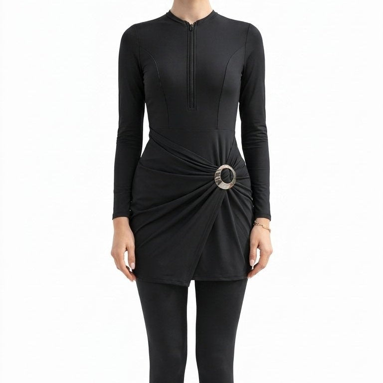 Aisha Modest Burkini 3-Piece Full Coverage Swim Set - Black