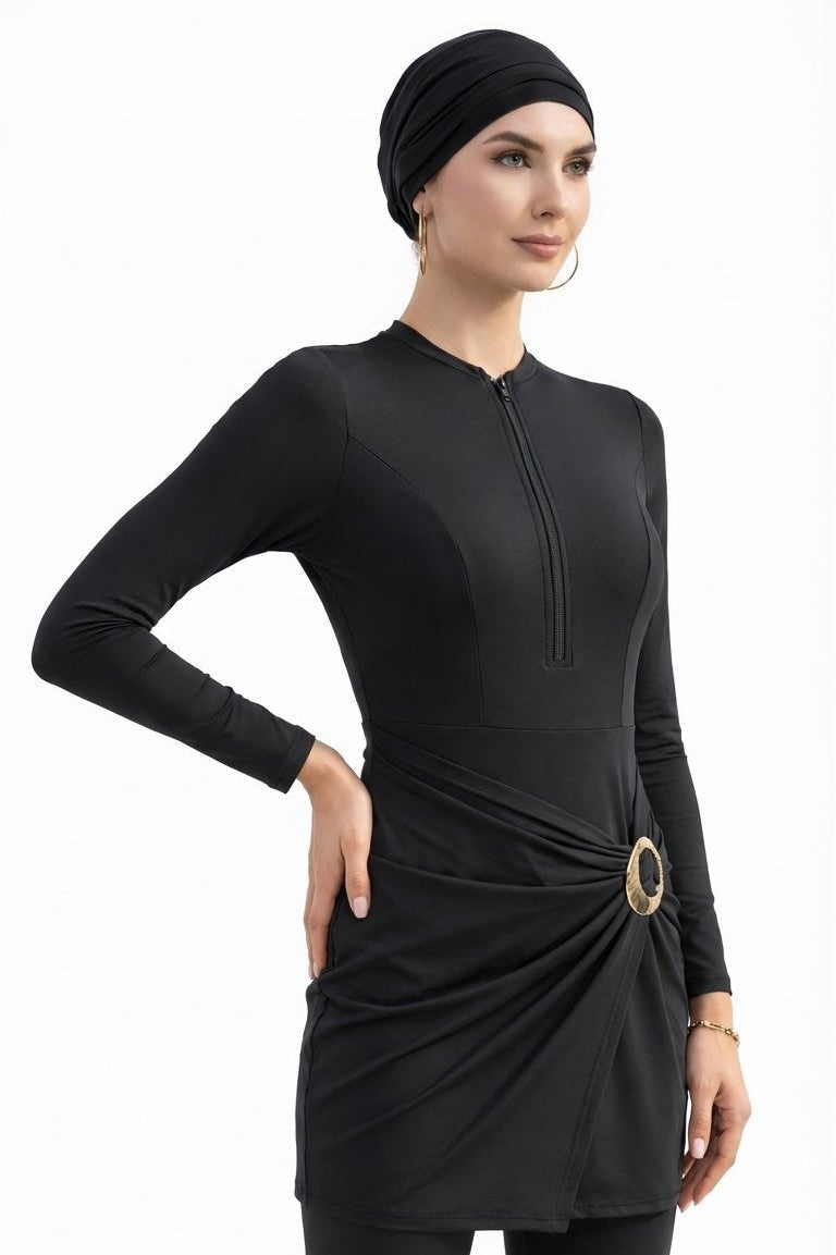 Aisha Modest Burkini 3-Piece Full Coverage Swim Set - Black